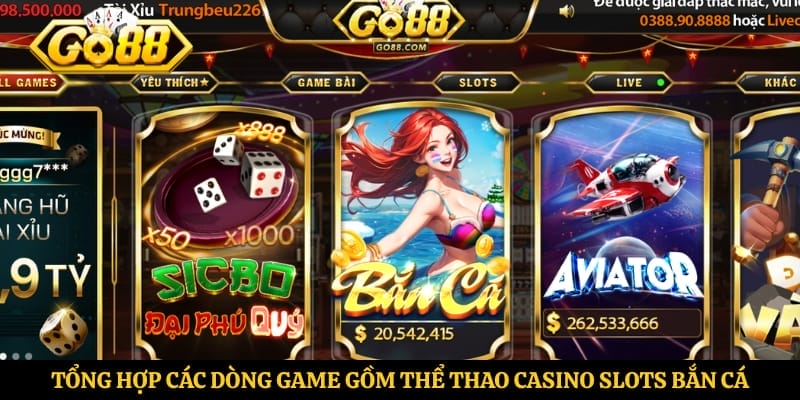 Tổng hợp các dòng game gồm thể thao casino slots bắn cá